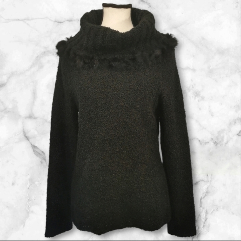 Escapade Vintage w/Wool Cowl Neck Boucle Sweater Rabbit Trim Sz M Open To Offers